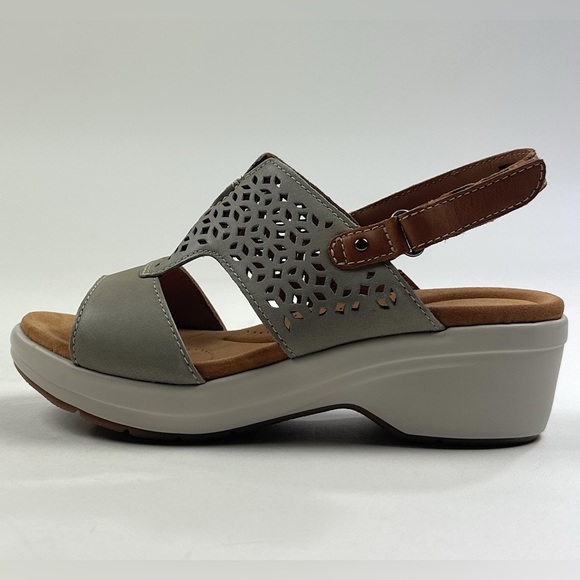 Clarks Tuleah Sun Stone Gray Leather Womens Wedge Sandals Slingback 26177386 - Picture 6 of 12